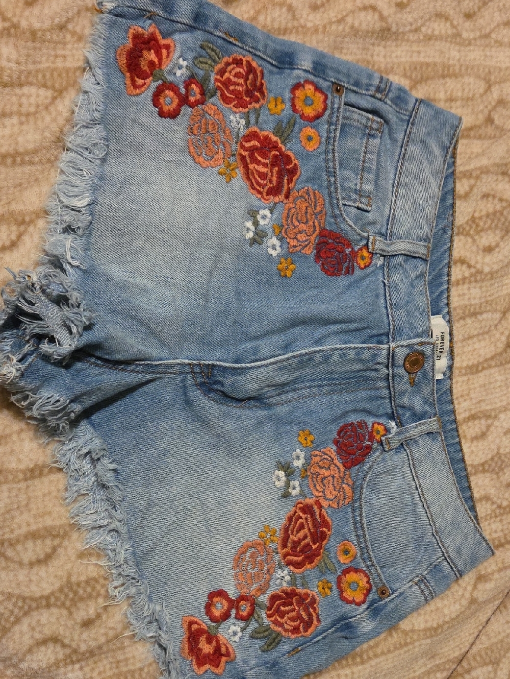 Forever 21 Light Blue Embroidered Denim Cutoff Shorts